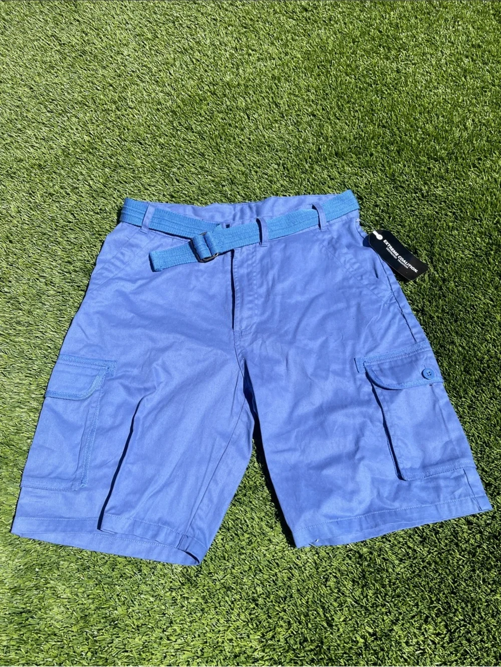 Classic Blue Cargo Shorts with Integrated Web Belt